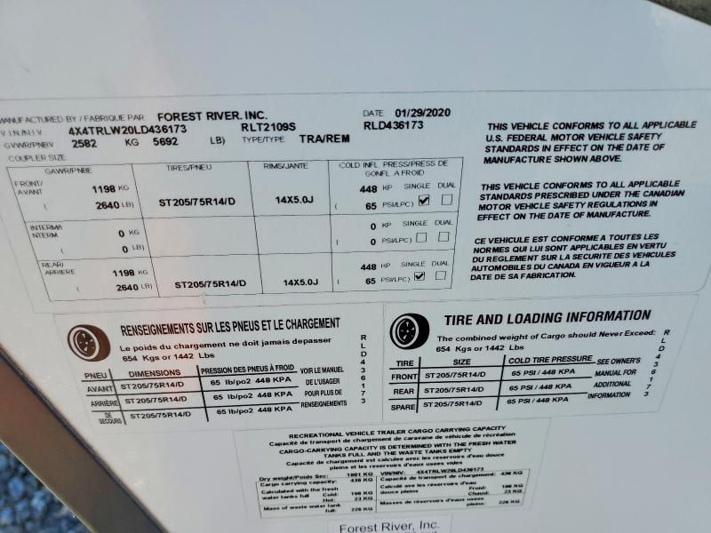 Продажа на аукционе авто 2020 Forest River Minilite 2109s, vin: 4X4TRLW20LD436173, номер лота: 60449746