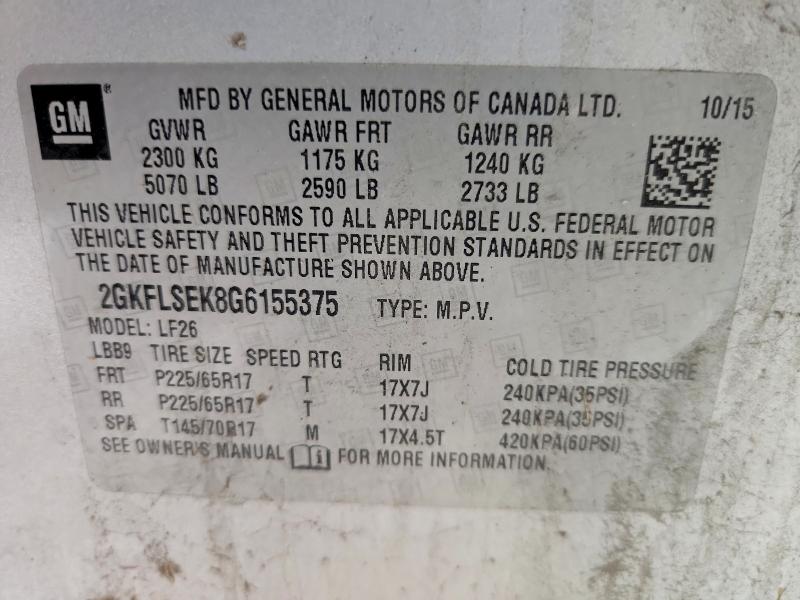 Продаж на аукціоні авто 2016 Gmc Terrain, vin: 2GKFLSEK8G6155375, номер лоту: 60117996