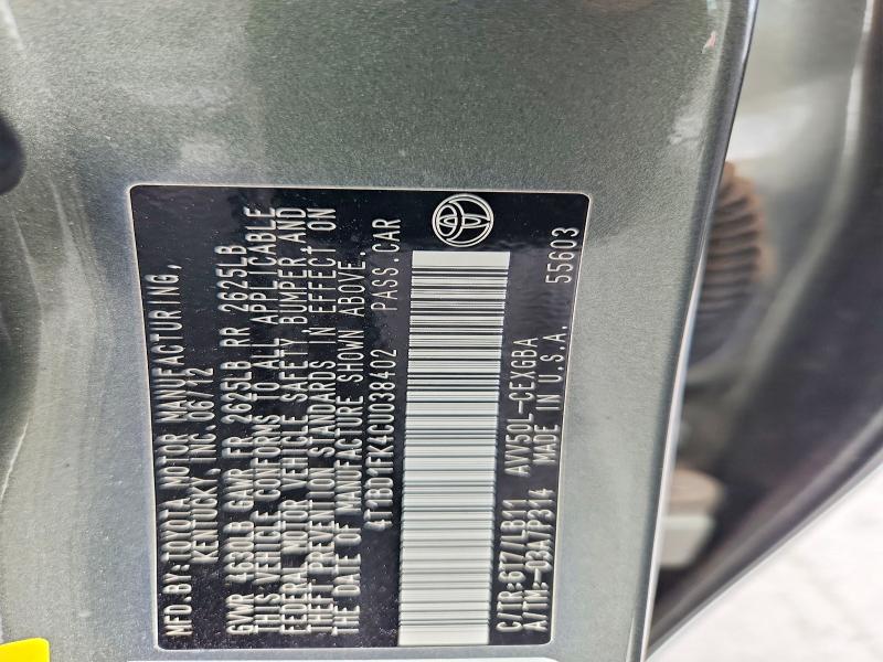 Aukcja sprzedaży 2012 Toyota Camry Hybrid, vin: 4T1BD1FK4CU038402, numer aukcji: 61388416
