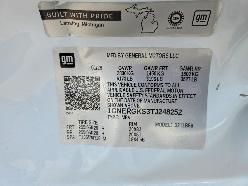 60437816 :رقم المزاد ، 1GNERGKS3TJ248252 vin ، 2026 Chevrolet Traverse مزاد بيع