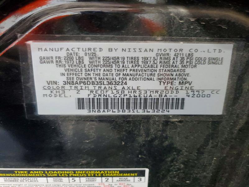 61772326 :رقم المزاد ، 3N8AP6DB3SL363224 vin ، 2025 Nissan Kicks مزاد بيع