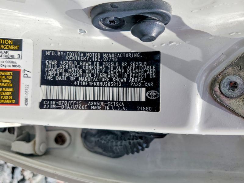 Продажа на аукционе авто 2017 Toyota Camry, vin: 4T1BF1FK8HU285813, номер лота: 58238636