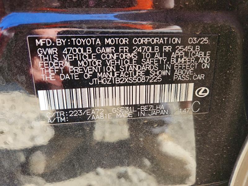 61520756 :رقم المزاد ، JTHGZ1B2XS5087225 vin ، 2025 Lexus Is 350 مزاد بيع