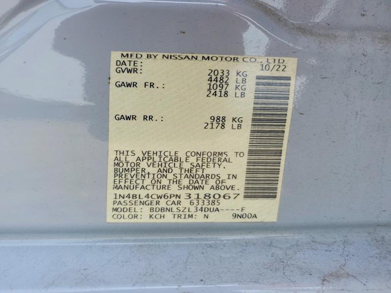 Продажа на аукционе авто 2023 Nissan Altima, vin: 1N4BL4CW6PN318067, номер лота: 61010166