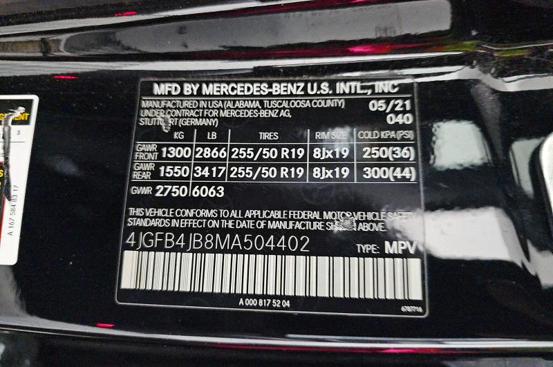 Aukcja sprzedaży 2021 Mercedes-benz Gle, vin: 4JGFB4JB8MA504402, numer aukcji: 60639176