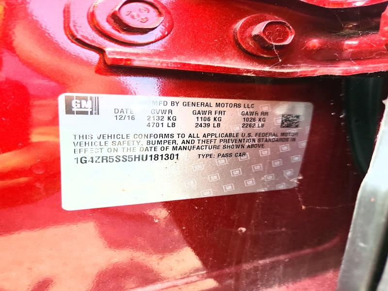 2017 Buick Lacrosse მანქანა იყიდება აუქციონზე, vin: 1G4ZR5SS5HU181301, აუქციონის ნომერი: 62803156