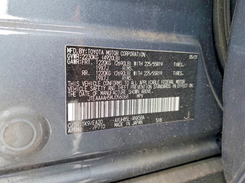 2021 Toyota Venza მანქანა იყიდება აუქციონზე, vin: JTEAAAAH5MJ056068, აუქციონის ნომერი: 60846216