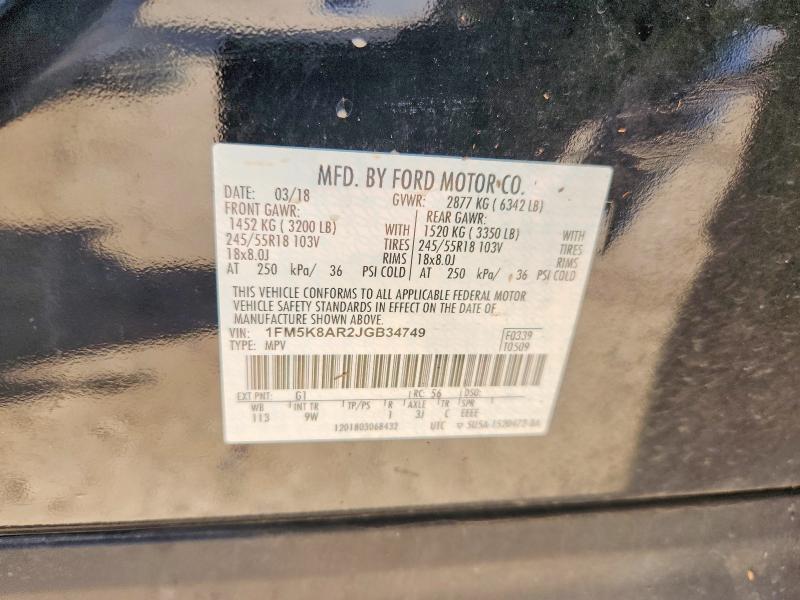 63348496 :رقم المزاد ، 1FM5K8AR2JGB34749 vin ، 2018 Ford Explorer مزاد بيع