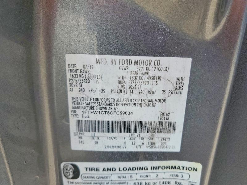Продаж на аукціоні авто 2012 Ford F150, vin: 1FTFW1CT8CFC59034, номер лоту: 59879076