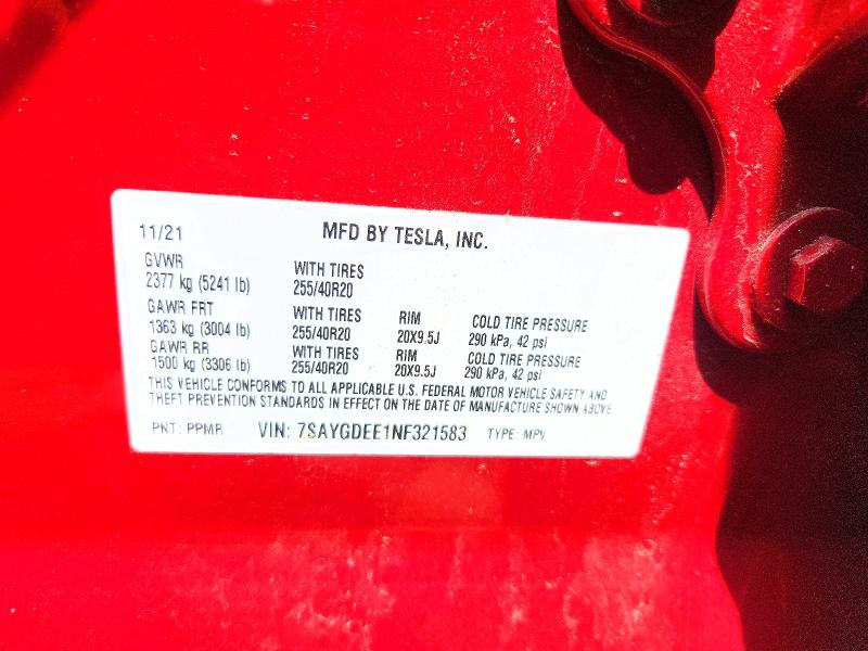 59263176 :رقم المزاد ، 7SAYGDEE1NF321583 vin ، 2022 Tesla Model Y مزاد بيع