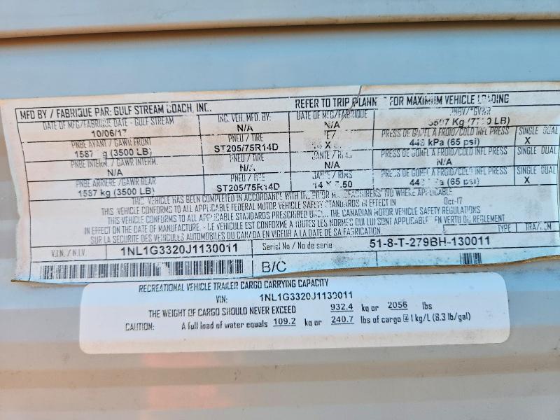 2018 Gulf Stream Trailmaste მანქანა იყიდება აუქციონზე, vin: 1NL1G3320J1130011, აუქციონის ნომერი: 62660356