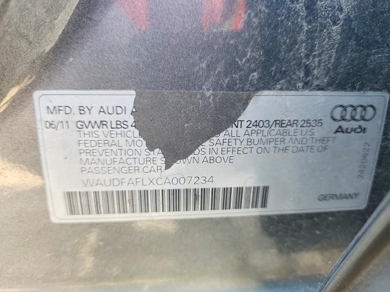 Auction sale of the 2012 Audi A4, vin: WAUDFAFLXCA007234, lot number: 62482046