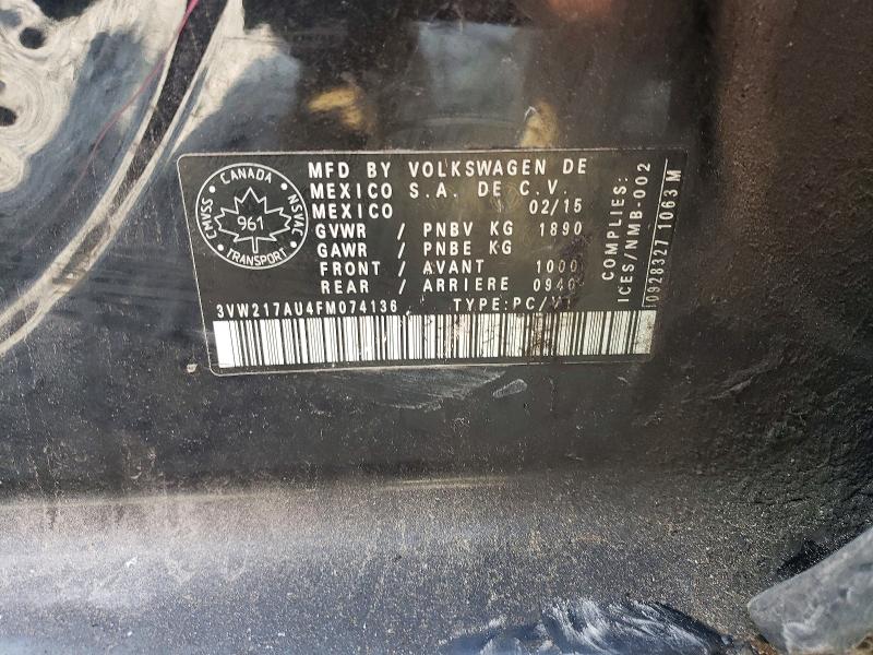 61841276 :رقم المزاد ، 3VW217AU4FM074136 vin ، 2015 Volkswagen Golf مزاد بيع