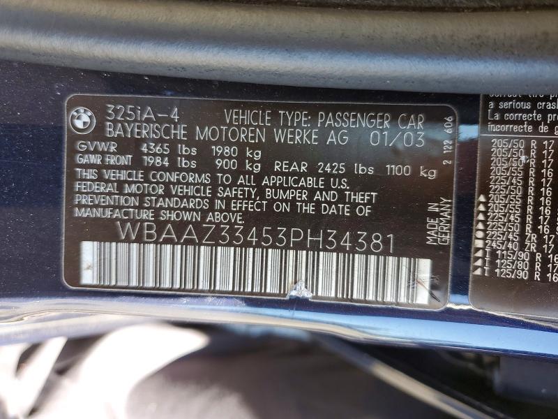63535586 :رقم المزاد ، WBAAZ33453PH34381 vin ، 2003 Bmw 325 مزاد بيع