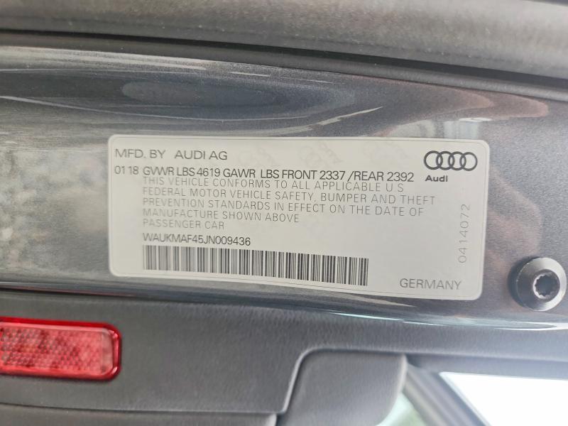 60269396 :رقم المزاد ، WAUKMAF45JN009436 vin ، 2018 Audi A4 مزاد بيع