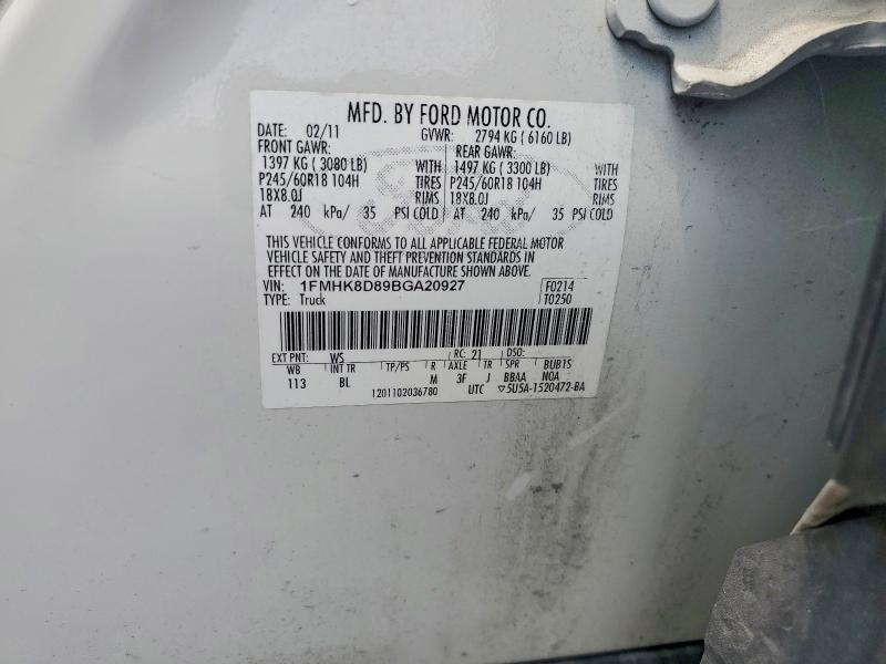 2011 Ford Explorer მანქანა იყიდება აუქციონზე, vin: 1FMHK8D89BGA20927, აუქციონის ნომერი: 62228506