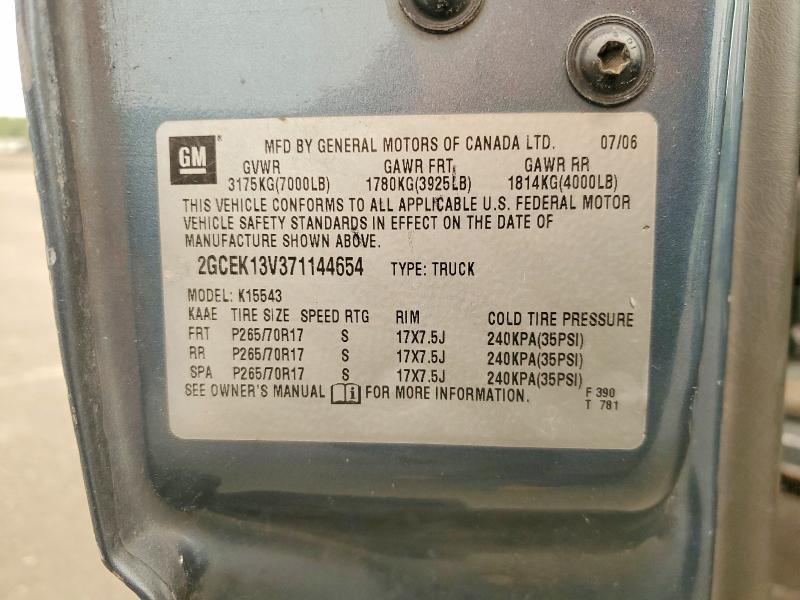 2007 Chevrolet Silverado მანქანა იყიდება აუქციონზე, vin: 2GCEK13V371144654, აუქციონის ნომერი: 61174066