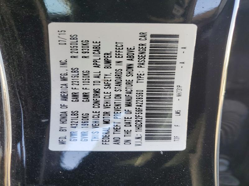 2015 Honda Accord მანქანა იყიდება აუქციონზე, vin: 1HGCR2F56FA228560, აუქციონის ნომერი: 60126646