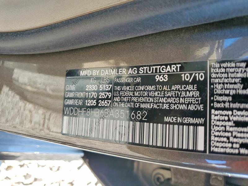 62336246 :رقم المزاد ، WDDHF8HB6BA351682 vin ، 2011 Mercedes-benz E مزاد بيع
