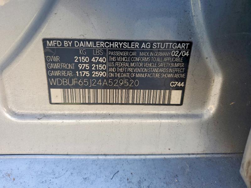 Продажа на аукционе авто 2004 Mercedes-benz E, vin: WDBUF65J24A529520, номер лота: 61250166
