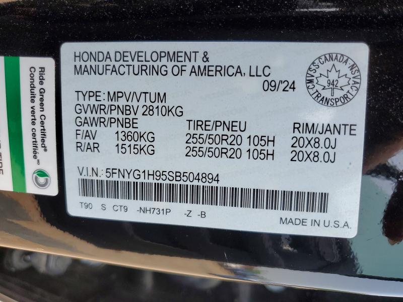 61134626 :رقم المزاد ، 5FNYG1H95SB504894 vin ، 2025 Honda Pilot مزاد بيع