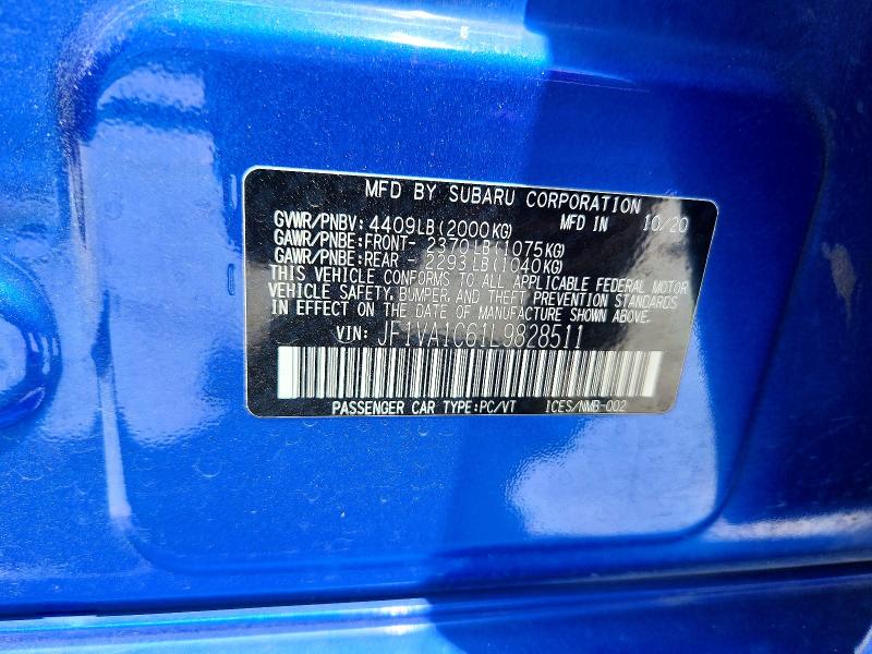 2020 Subaru Wrx მანქანა იყიდება აუქციონზე, vin: JF1VA1C61L9828511, აუქციონის ნომერი: 59216346