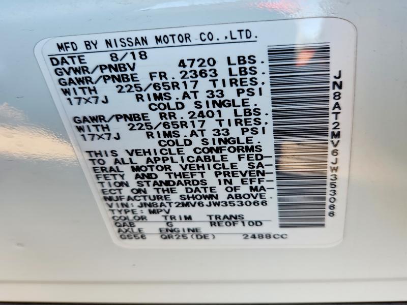 59177036 :رقم المزاد ، JN8AT2MV6JW353066 vin ، 2018 Nissan Rogue مزاد بيع