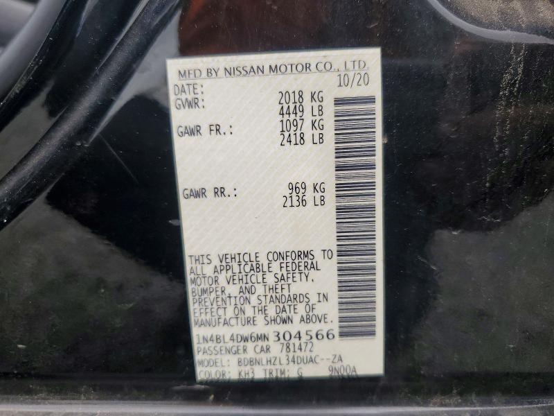 Продажа на аукционе авто 2021 Nissan Altima, vin: 1N4BL4DW6MN304566, номер лота: 60230626