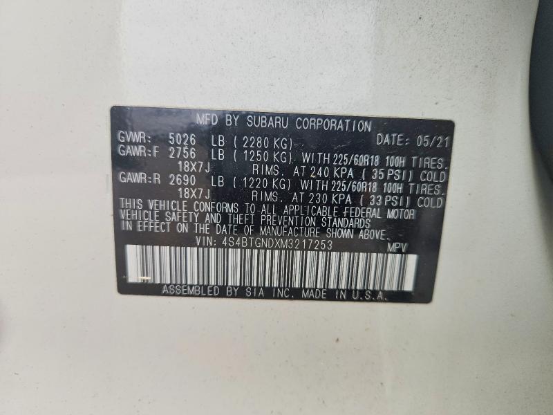 Aukcja sprzedaży 2021 Subaru Outback, vin: 4S4BTGNDXM3217253, numer aukcji: 61001936