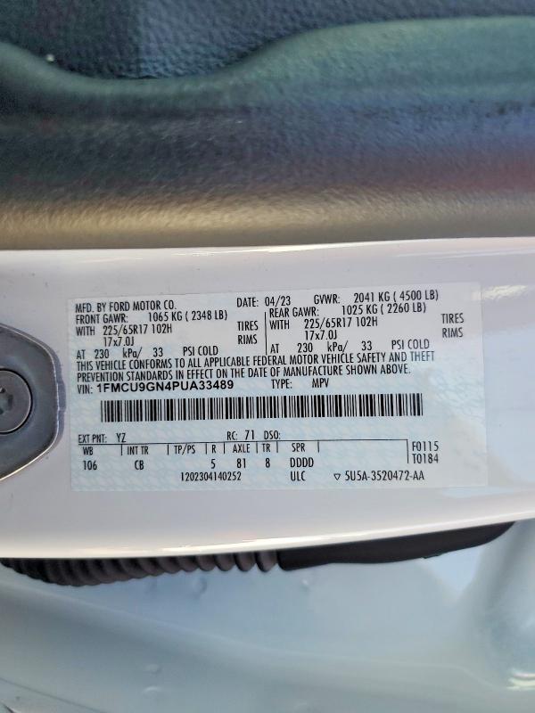 Aukcja sprzedaży 2023 Ford Escape, vin: 1FMCU9GN4PUA33489, numer aukcji: 60708266