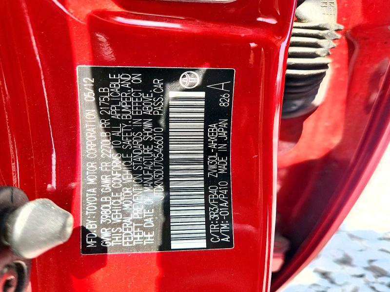 59320686 :رقم المزاد ، JTDKN3DU7C5466010 vin ، 2012 Toyota Prius مزاد بيع