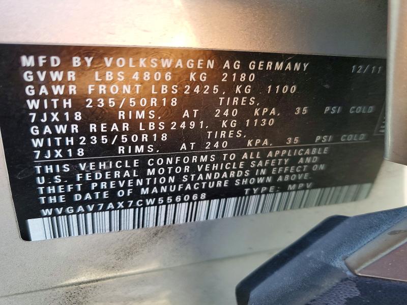 2012 Volkswagen Tiguan მანქანა იყიდება აუქციონზე, vin: WVGAV7AX7CW556068, აუქციონის ნომერი: 61821766