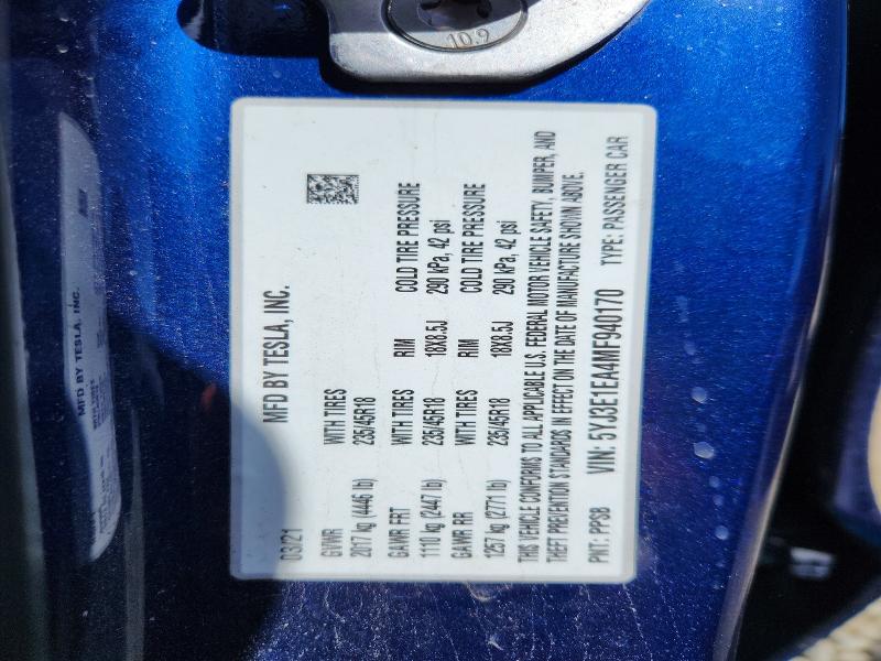 Aukcja sprzedaży 2021 Tesla Model 3, vin: 5YJ3E1EA4MF940170, numer aukcji: 59730436