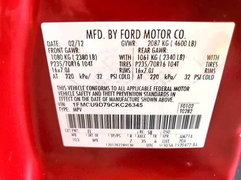Продажа на аукционе авто 2012 Ford Escape, vin: 1FMCU9D79CKC26345, номер лота: 61772236