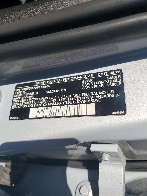 Продажа на аукционе авто 2023 Polestar 2, vin: YSMEG3KA4PL130935, номер лота: 59840096