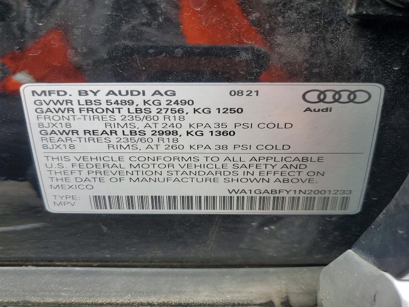 Aukcja sprzedaży 2022 Audi Q5, vin: WA1GABFY1N2001233, numer aukcji: 60278976