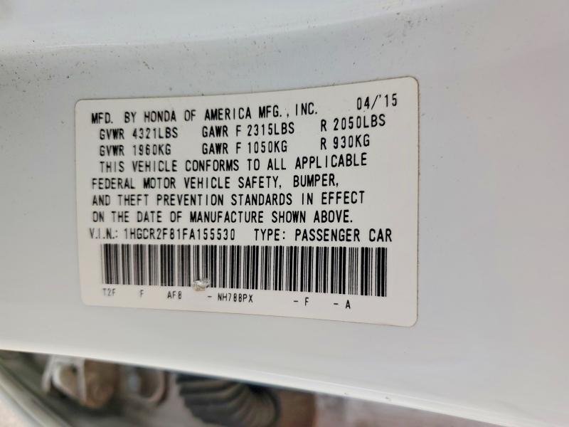 2015 Honda Accord მანქანა იყიდება აუქციონზე, vin: 1HGCR2F81FA155530, აუქციონის ნომერი: 61176716