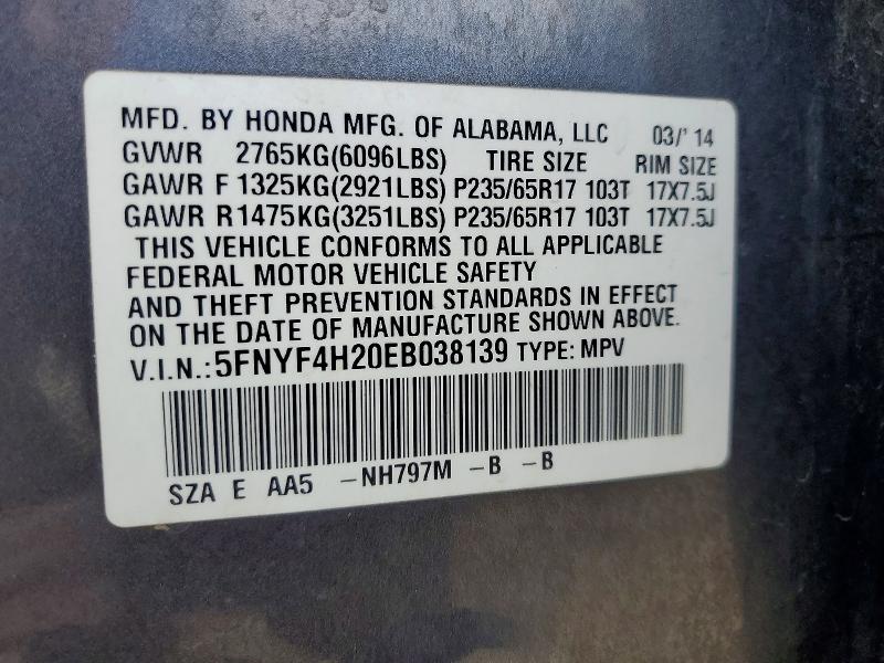 Продажа на аукционе авто 2014 Honda Pilot, vin: 5FNYF4H20EB038139, номер лота: 60653816