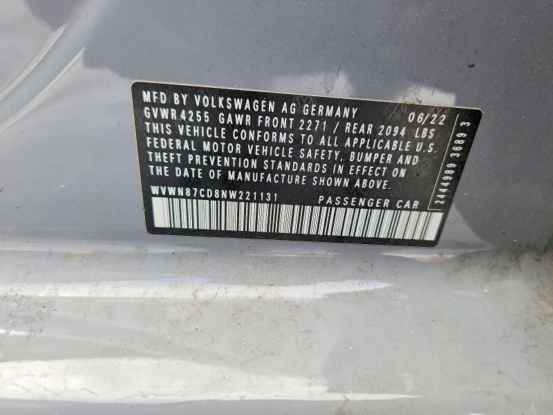 60782376 :رقم المزاد ، WVWN87CD8NW221131 vin ، 2022 Volkswagen Gti مزاد بيع