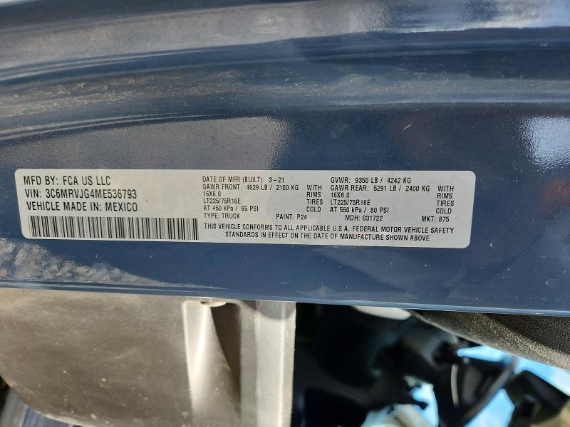 Aukcja sprzedaży 2021 Ram Promaster 3500, vin: 3C6MRVJG4ME536793, numer aukcji: 60042006
