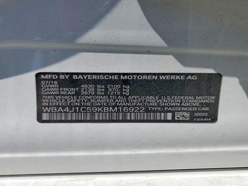 Продажа на аукционе авто 2019 Bmw 430i, vin: WBA4J1C59KBM16922, номер лота: 61000626