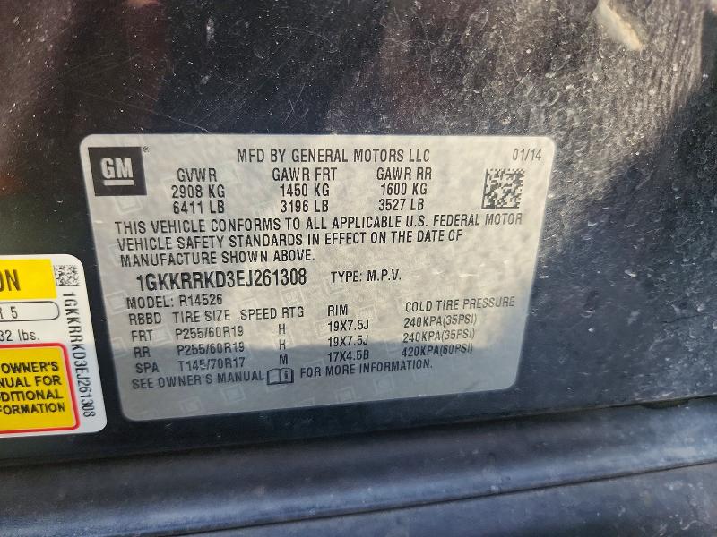 Aukcja sprzedaży 2014 Gmc Acadia, vin: 1GKKRRKD3EJ261308, numer aukcji: 59638556