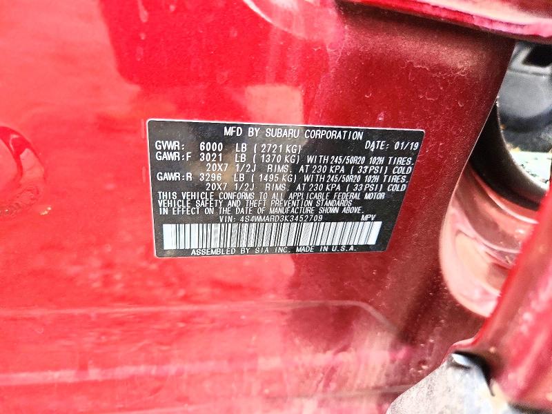 60146016 :رقم المزاد ، 4S4WMARD3K3452709 vin ، 2019 Subaru Ascent مزاد بيع