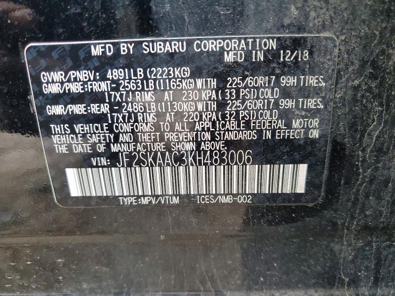 Aukcja sprzedaży 2019 Subaru Forester, vin: JF2SKAAC3KH483006, numer aukcji: 58253656