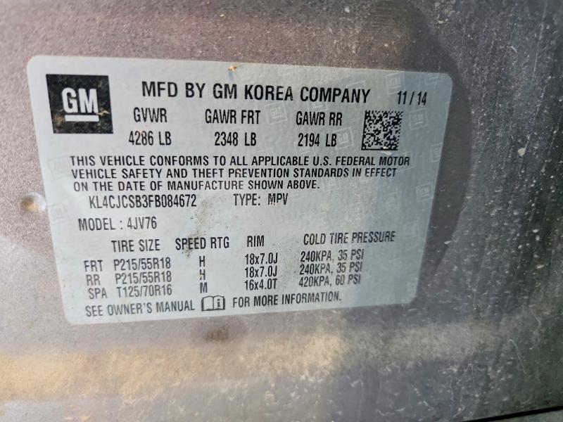 Aukcja sprzedaży 2015 Buick Encore, vin: KL4CJCSB3FB084672, numer aukcji: 60509236
