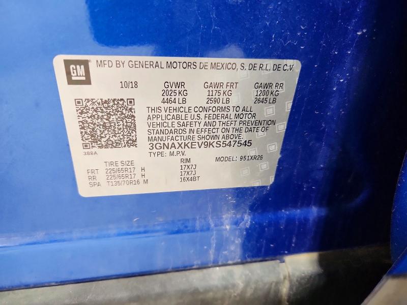 Aukcja sprzedaży 2019 Chevrolet Equinox, vin: 3GNAXKEV9KS547545, numer aukcji: 61586576