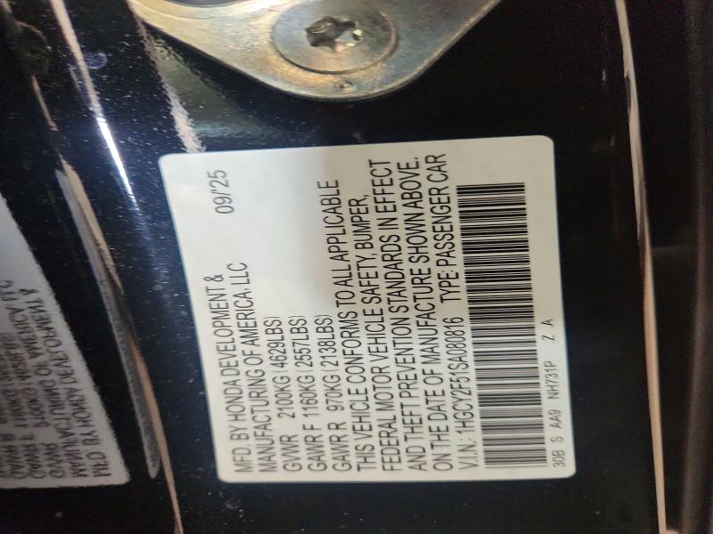 59350026 :رقم المزاد ، 1HGCY2F51SA080816 vin ، 2025 Honda Accord مزاد بيع