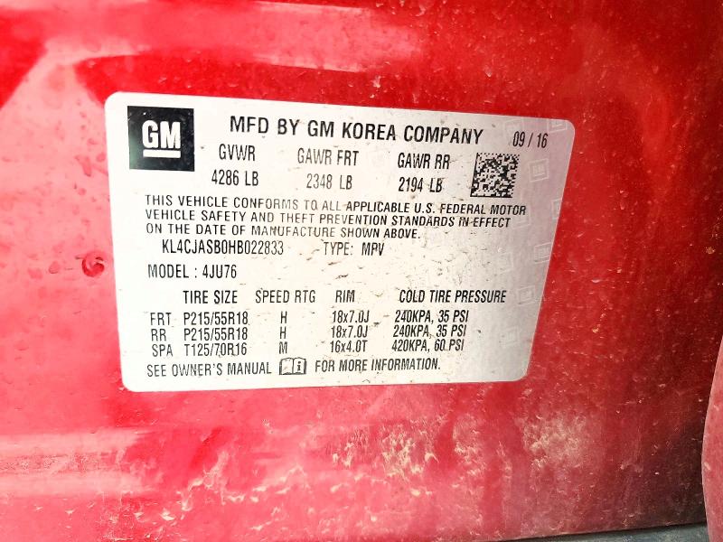 Aukcja sprzedaży 2017 Buick Encore, vin: KL4CJASB0HB022833, numer aukcji: 60558676