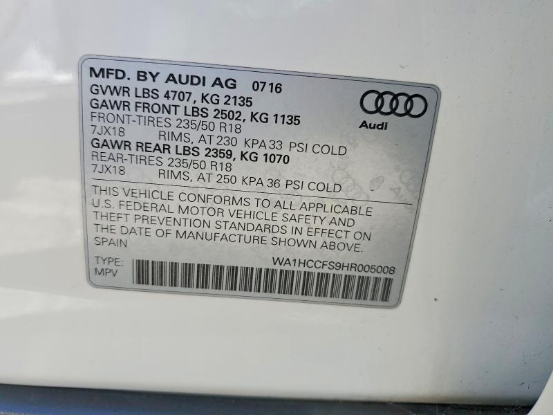 Продажа на аукционе авто 2017 Audi Q3, vin: WA1HCCFS9HR005008, номер лота: 59663646