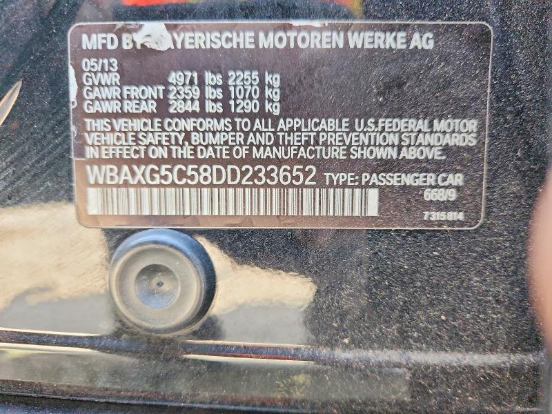 2013 Bmw 528 მანქანა იყიდება აუქციონზე, vin: WBAXG5C58DD233652, აუქციონის ნომერი: 62945936